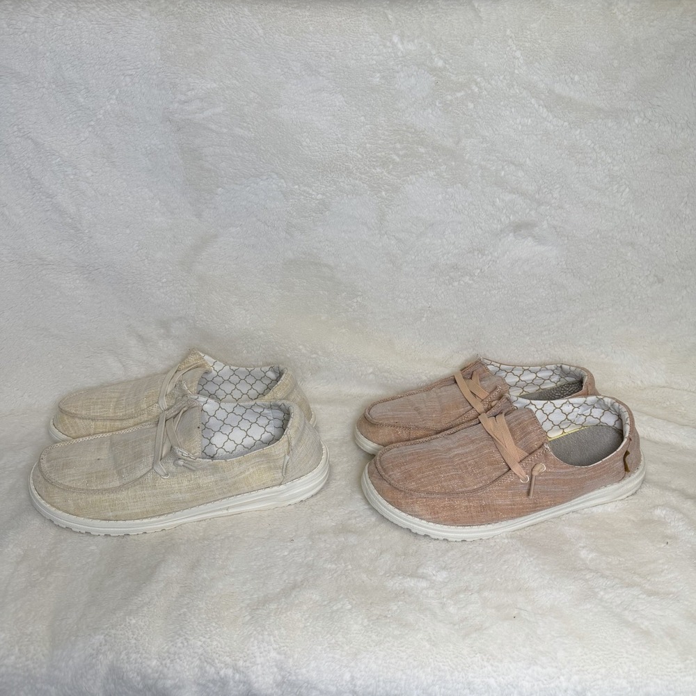 2 Pair Hey Dude Wendy Sparkling Women 10 Slip On Moccasin Loafers Rose Gold READ